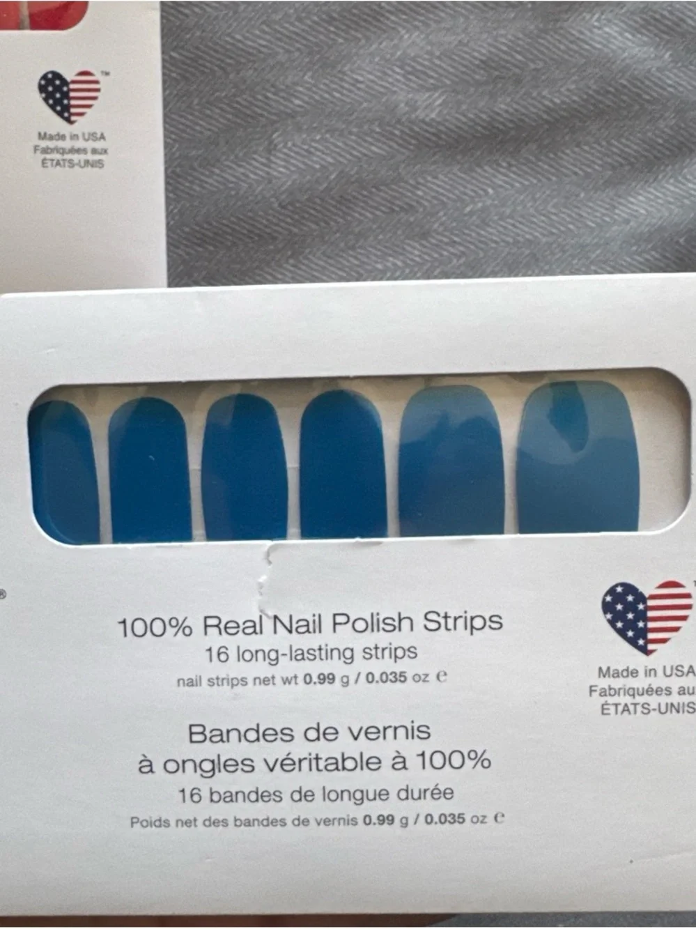 Color Street Nail Polish Strips - Red, Blue, Cream with Silver Stars - Picture 3 of 5